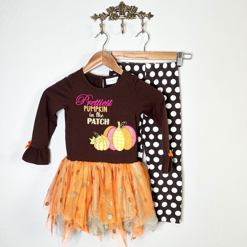 Emily Rose Girls Prettiest‎ Pumpkin Patch Tutu Dress Leggings Set Thanksgiving 5